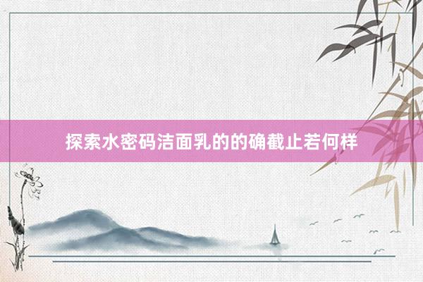 探索水密码洁面乳的的确截止若何样